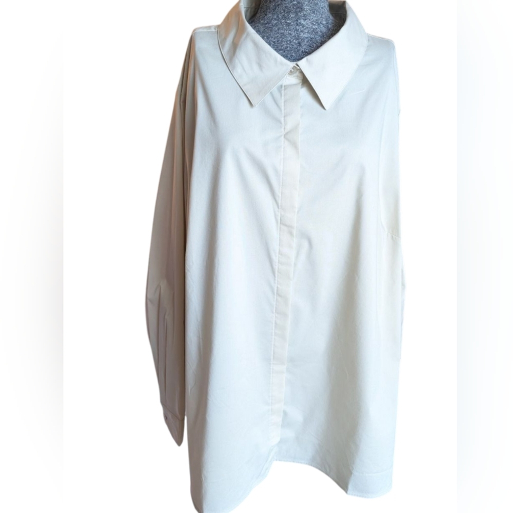 NWOT Denim & Co. Coolmax Side Slit Button Down Blouse Top Sz 3x